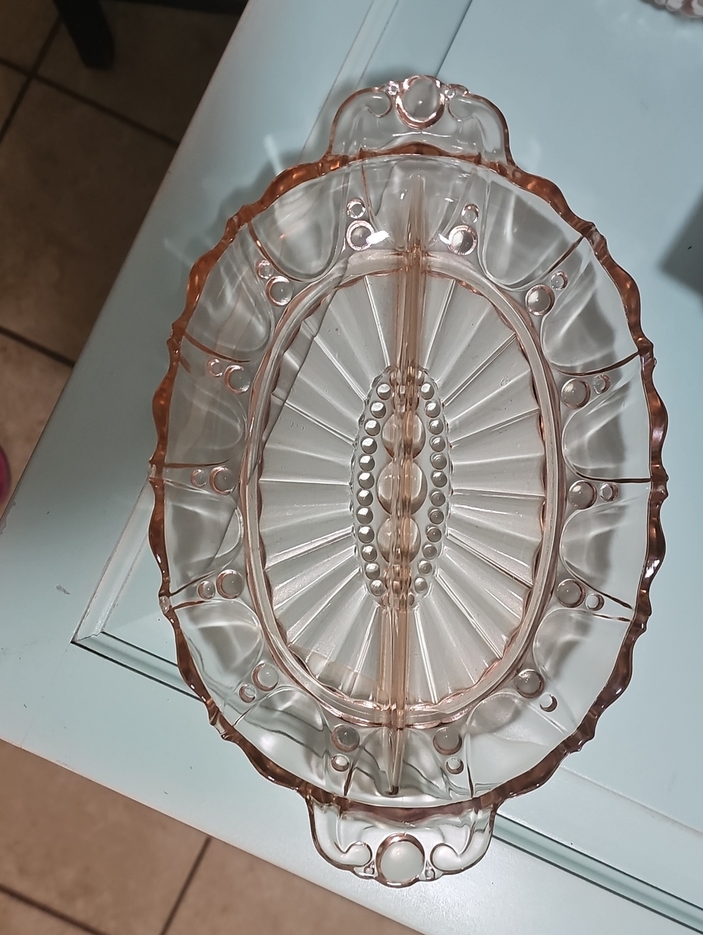 Pink Depression Divided Glass Relish Dish